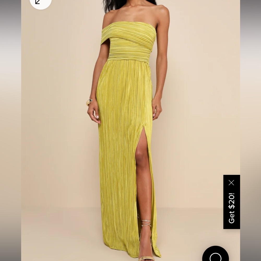 Poised Performance Chartreuse Plisse One-Shoulder Maxi Dress S Lulus